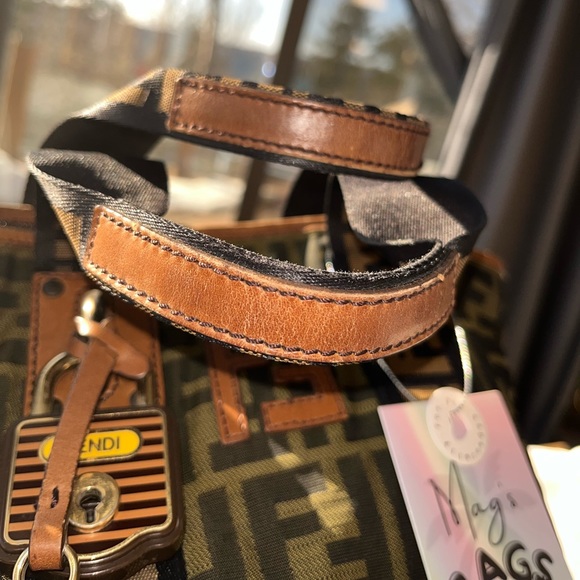 Fendi: Mini Padlock & Key Zucca FF Monogram Nylon Leather Brown Tote Bag *RARE* - Picture 17 of 17